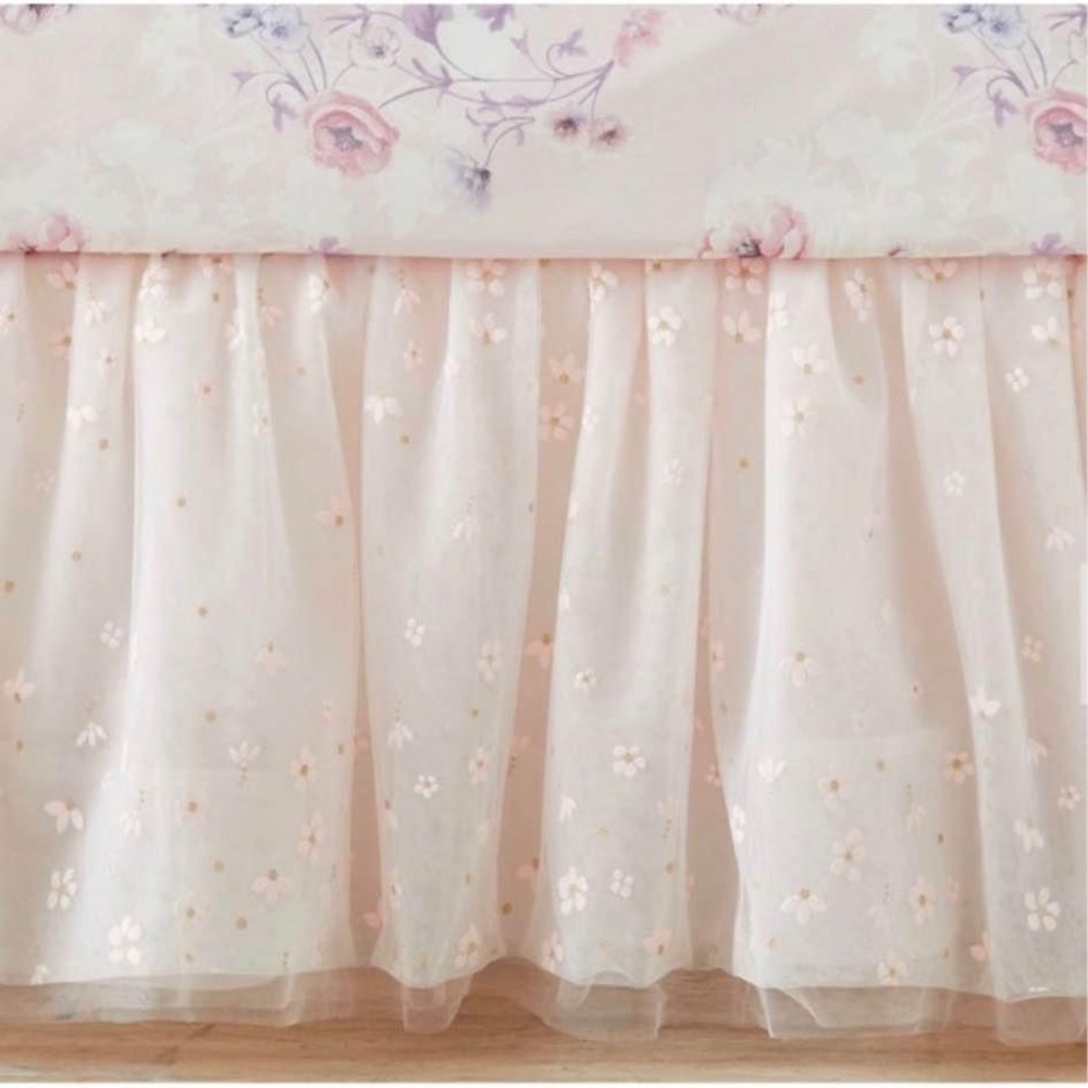 Pottery Barn Baby Monique Lhuillier embellished blossom crib skirt